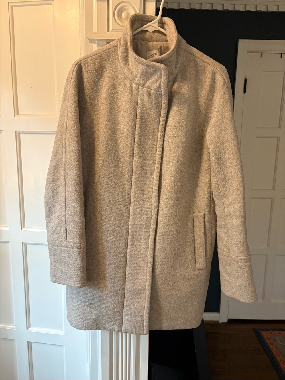 J. Crew Cream Wool-Blend Stand Collar Pea Coat